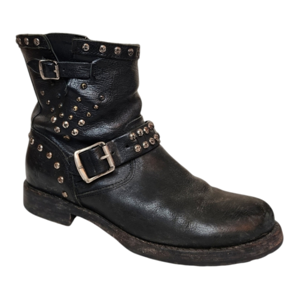Frye Black Leather Studded Veronica Harness Boots Size 7